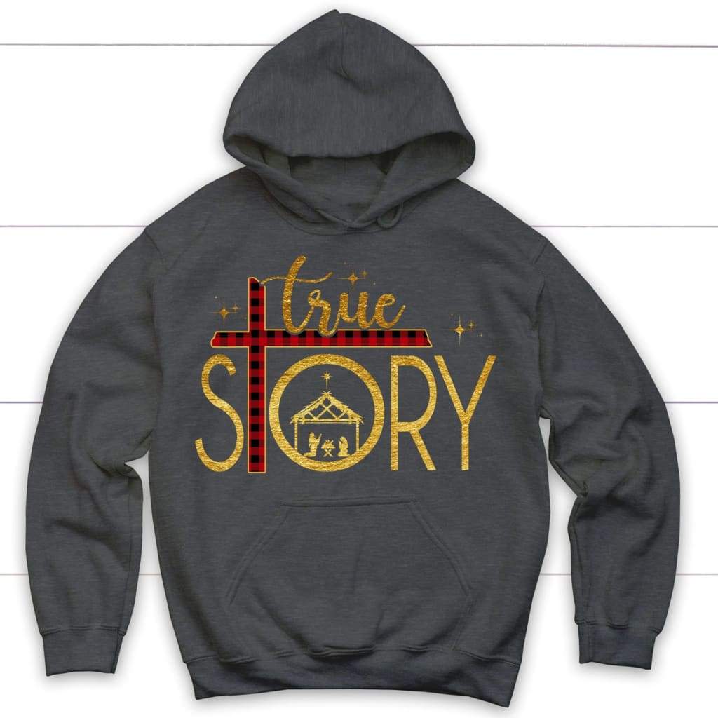 True story cross buffalo plaid Christmas hoodie - Christian Christmas gifts Dark Heather / S