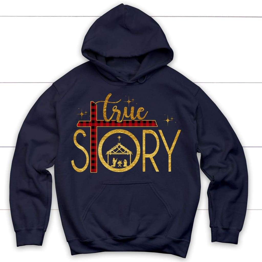 True story cross buffalo plaid Christmas hoodie - Christian Christmas gifts Navy / S