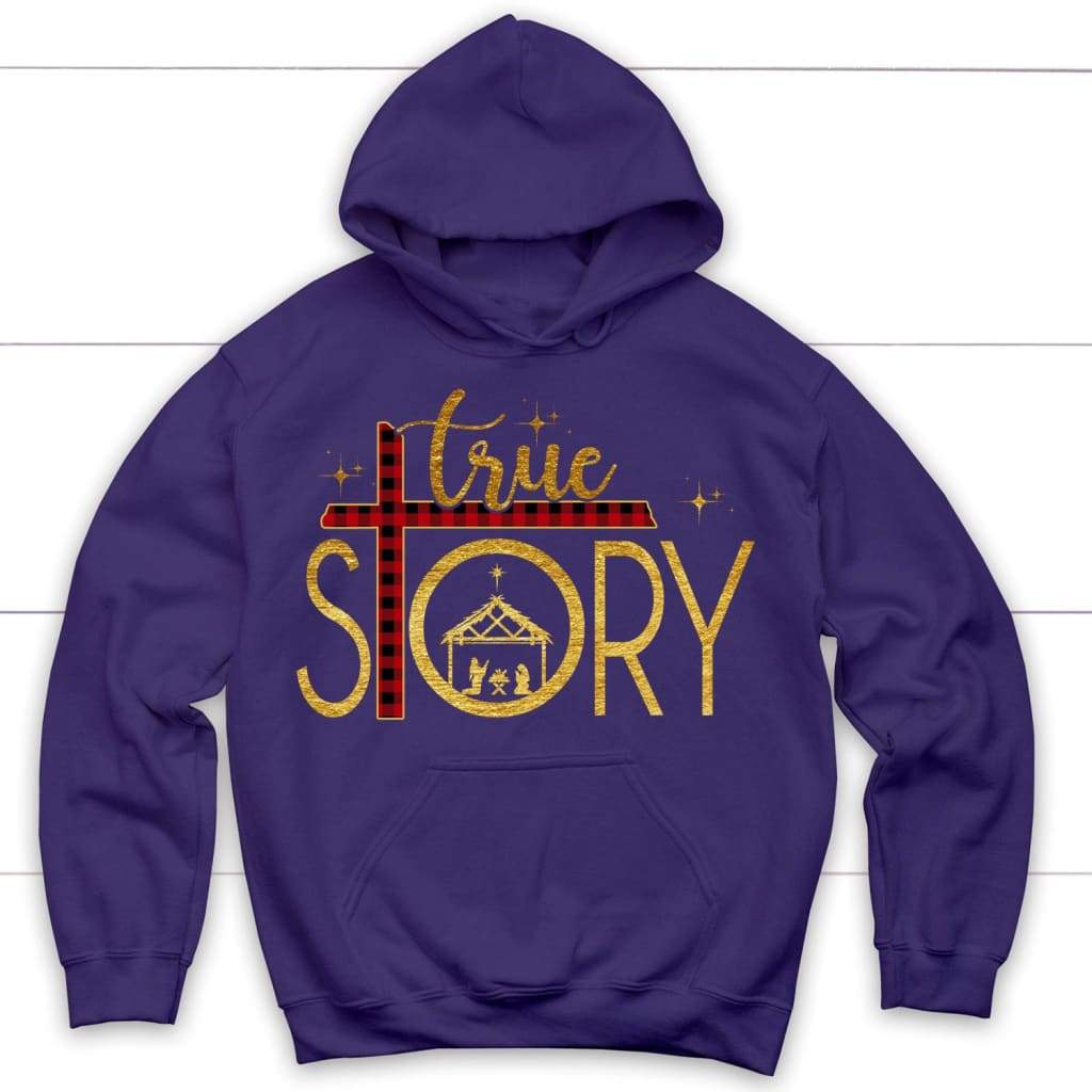 True story cross buffalo plaid Christmas hoodie - Christian Christmas gifts Purple / S