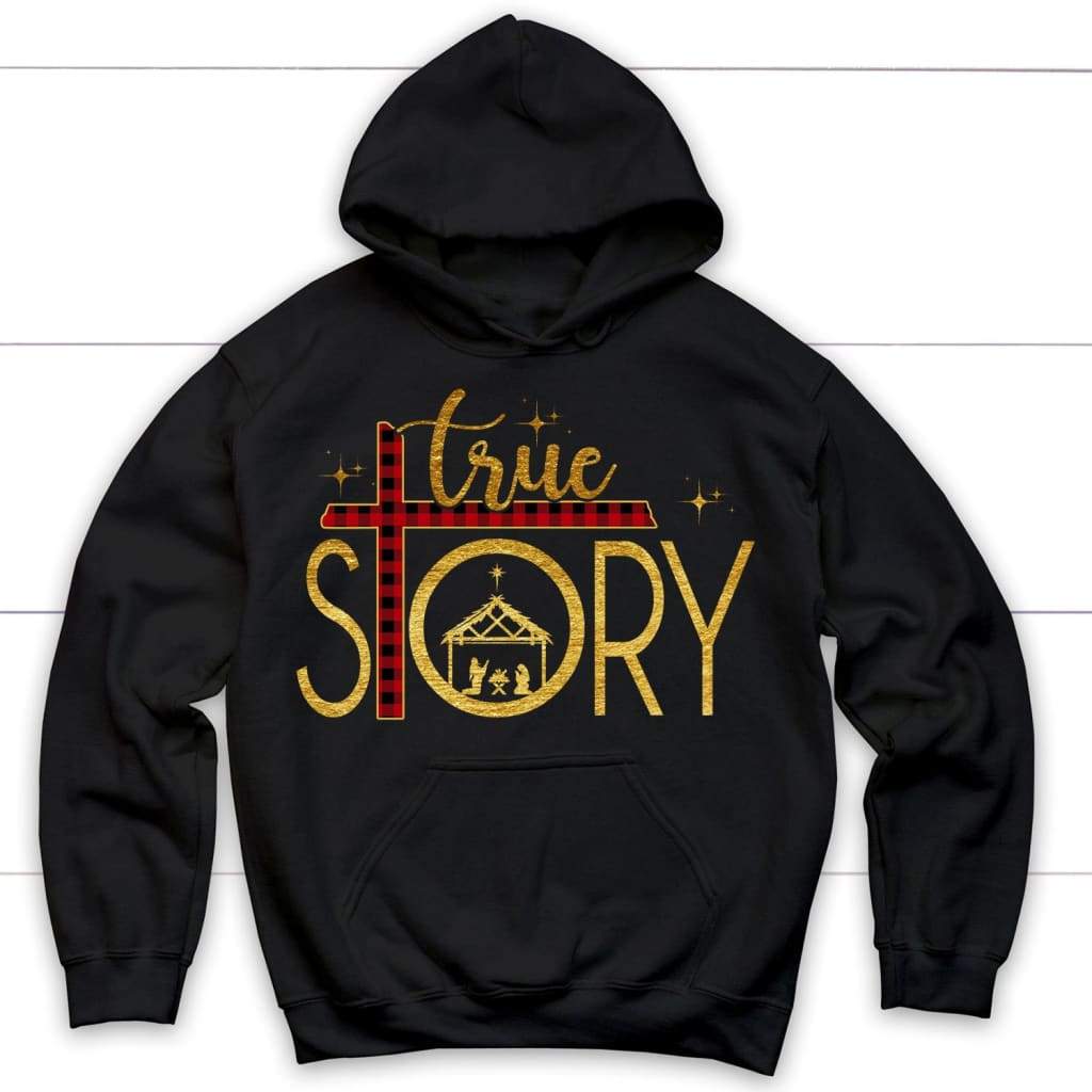 True story cross buffalo plaid Christmas hoodie - Christian Christmas gifts Black / S