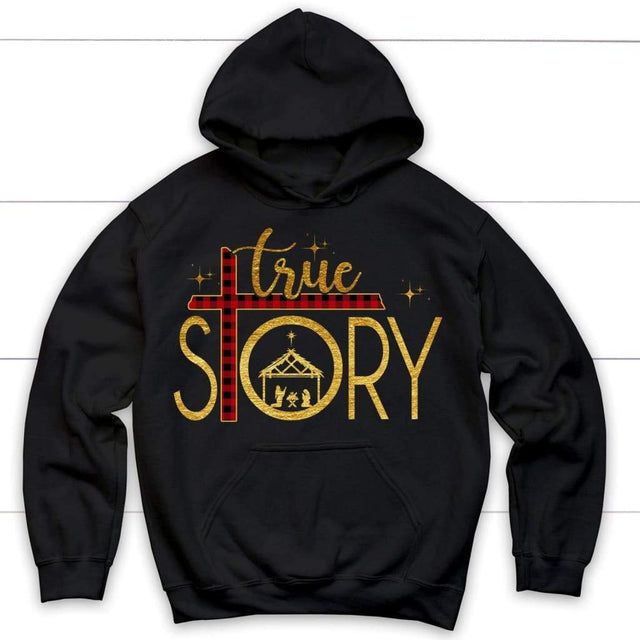 True story cross buffalo plaid Christmas hoodie - Christian Christmas gifts Black / S
