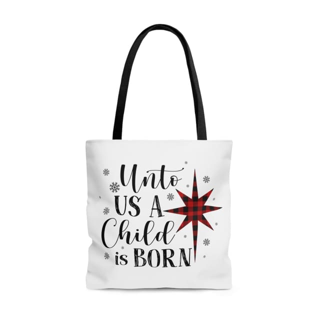 Unto us a child is born Christmas tote bag 13 x 13