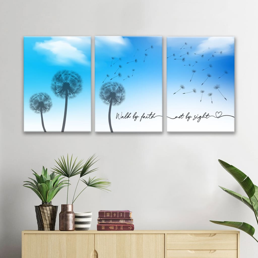 Walk by faith not by sight 3 Piece wall art canvas 3 Panel (12x18)