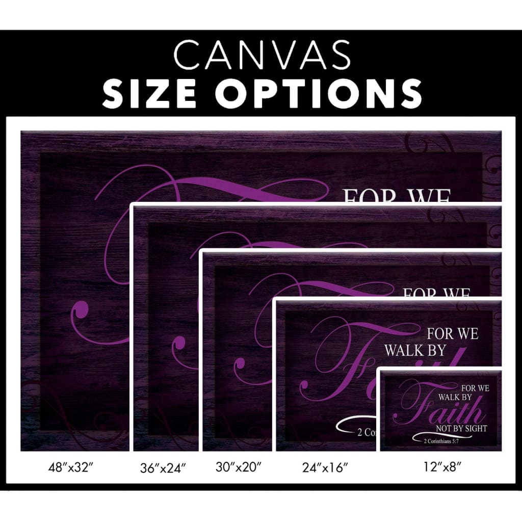 Rustic Christian wall decor with &quot;Walk by faith not by sight,&quot; purple faith image, perfect for Bible verse-inspired art and gifts / Canvas size options.