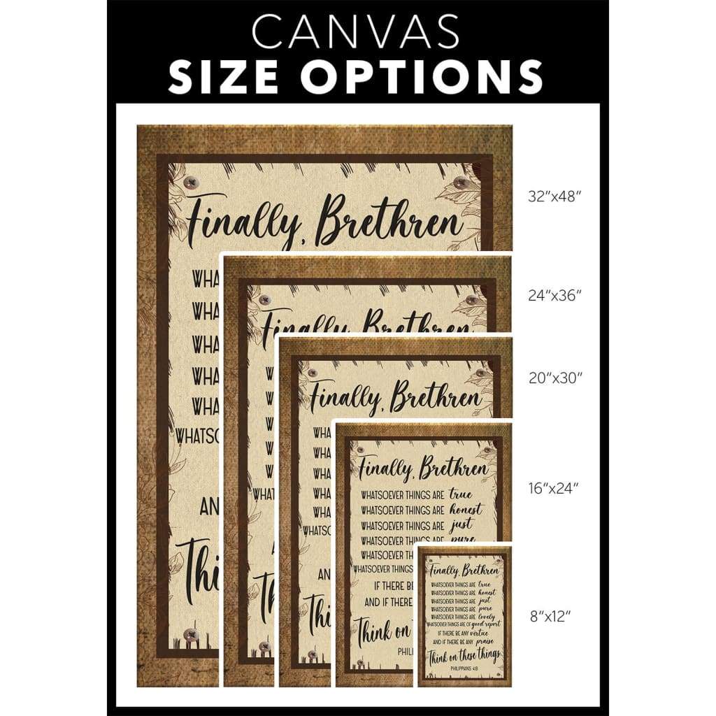 Religious wall art canvas featuring Philippians 4:8 KJV, "Whatsoever things are true, honest, pure," perfect for faith-filled home decor.