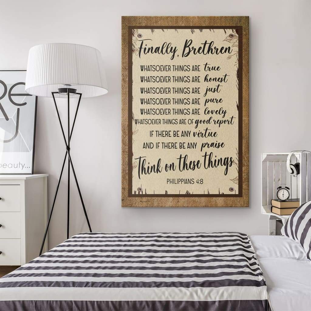 Bible verse wall art with Philippians 4:8 KJV, "Whatsoever things are true, honest, just, pure, lovely," ideal Christian wall art for homes.