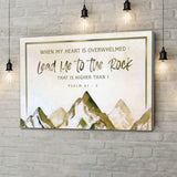"When My Heart Is Overwhelmed" Psalm 61:2 mountain wall art, Brown color, perfect Christian gift.