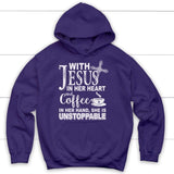 With Jesus in her heart and coffee Christian hoodie Purple / S