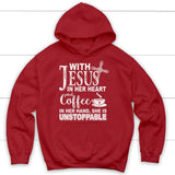 With Jesus in her heart and coffee Christian hoodie Red / S