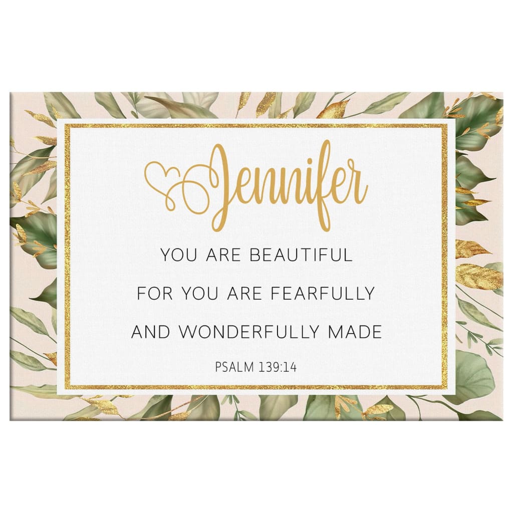 Faith-based wall art featuring &quot;You Are Fearfully and Wonderfully Made&quot; and custom name, great for Christian gifts.