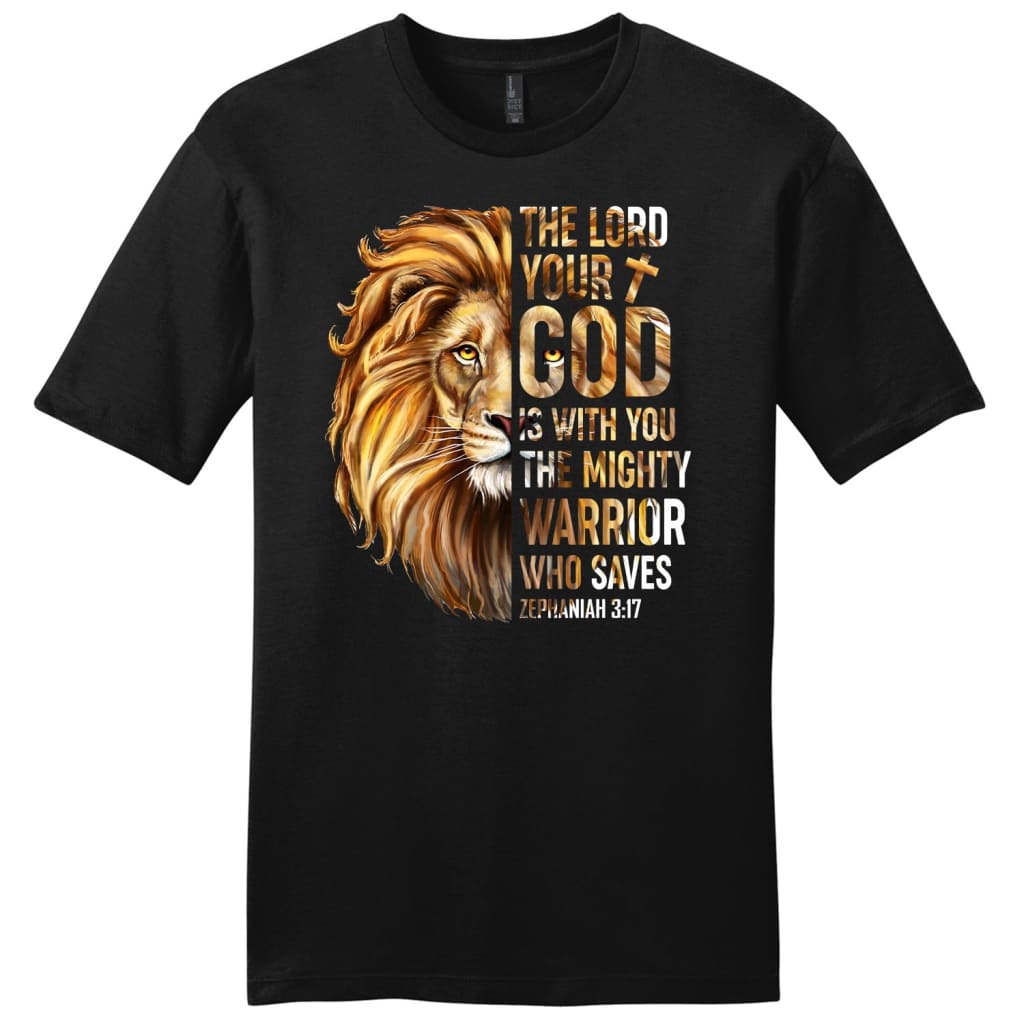 Zephaniah 3:17 The Lord your God is with you men’s Christian t-shirt Black / S